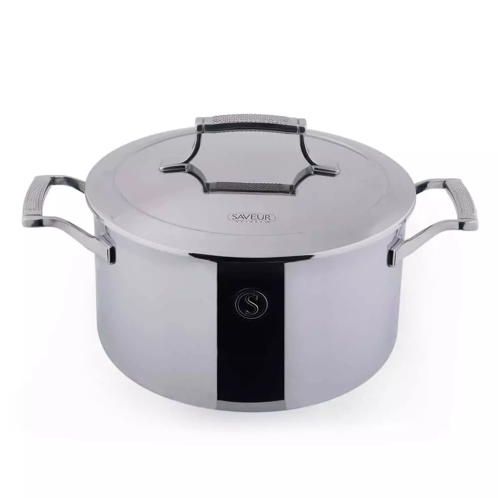 6 qt. Tri-Ply Stainless Steel Stock Pot with Lid by SAVEUR SELECTS 3 6 qt. Tri-Ply Stainless Steel Stock Pot with Lid by SAVEUR SELECTS