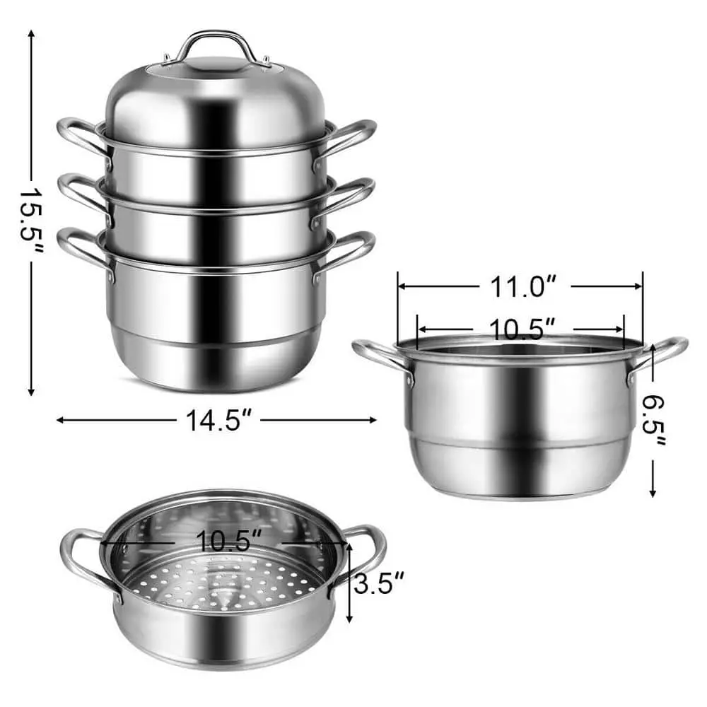 3-Tier 11.6 qt. Stainless Steel Steamer Insert Saucepot with Lid by ANGELES HOME 8 3-Tier 11.6 qt. Stainless Steel Steamer Insert Saucepot with Lid by ANGELES HOME - Image 6
