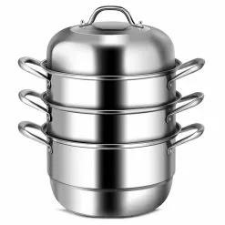 3-Tier 11.6 qt. Stainless Steel Steamer Insert Saucepot with Lid by ANGELES HOME