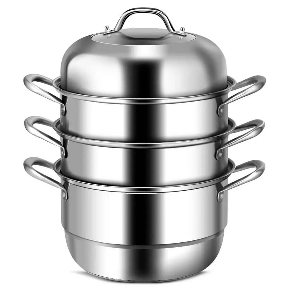 3-Tier 11.6 qt. Stainless Steel Steamer Insert Saucepot with Lid by ANGELES HOME 3 3-Tier 11.6 qt. Stainless Steel Steamer Insert Saucepot with Lid by ANGELES HOME