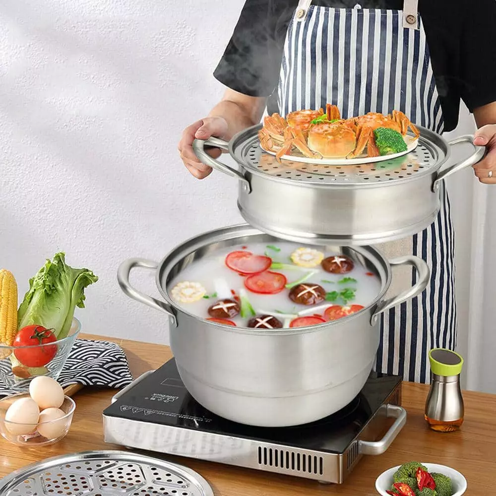 3-Tier 11.6 qt. Stainless Steel Steamer Insert Saucepot with Lid by ANGELES HOME 4 3-Tier 11.6 qt. Stainless Steel Steamer Insert Saucepot with Lid by ANGELES HOME - Image 2