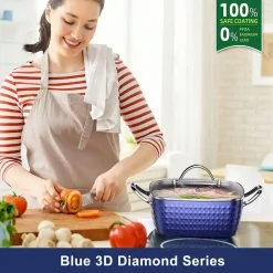 4.22 qt. Blue Ceramics Cooking Soup Pot Small Square Nonstick Soup Pot with Lid by cadeninc -Cookware Sales Shop stock pots rain lqd13 hp5y fa 1000