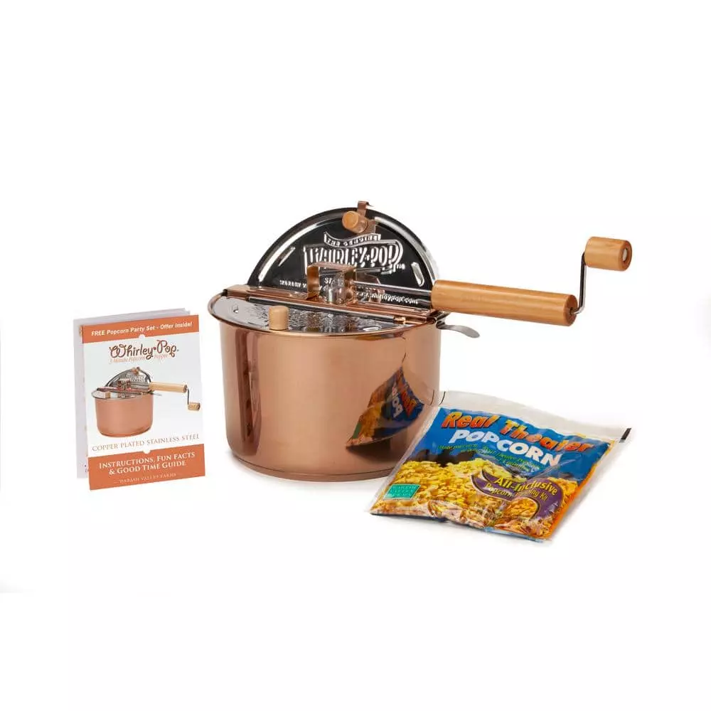 6 qt. Copper Plated Stainless Steel Stovetop Popcorn Popper with All-Inclusive 5-Pack by Whirley Pop 3 6 qt. Copper Plated Stainless Steel Stovetop Popcorn Popper with All-Inclusive 5-Pack by Whirley Pop