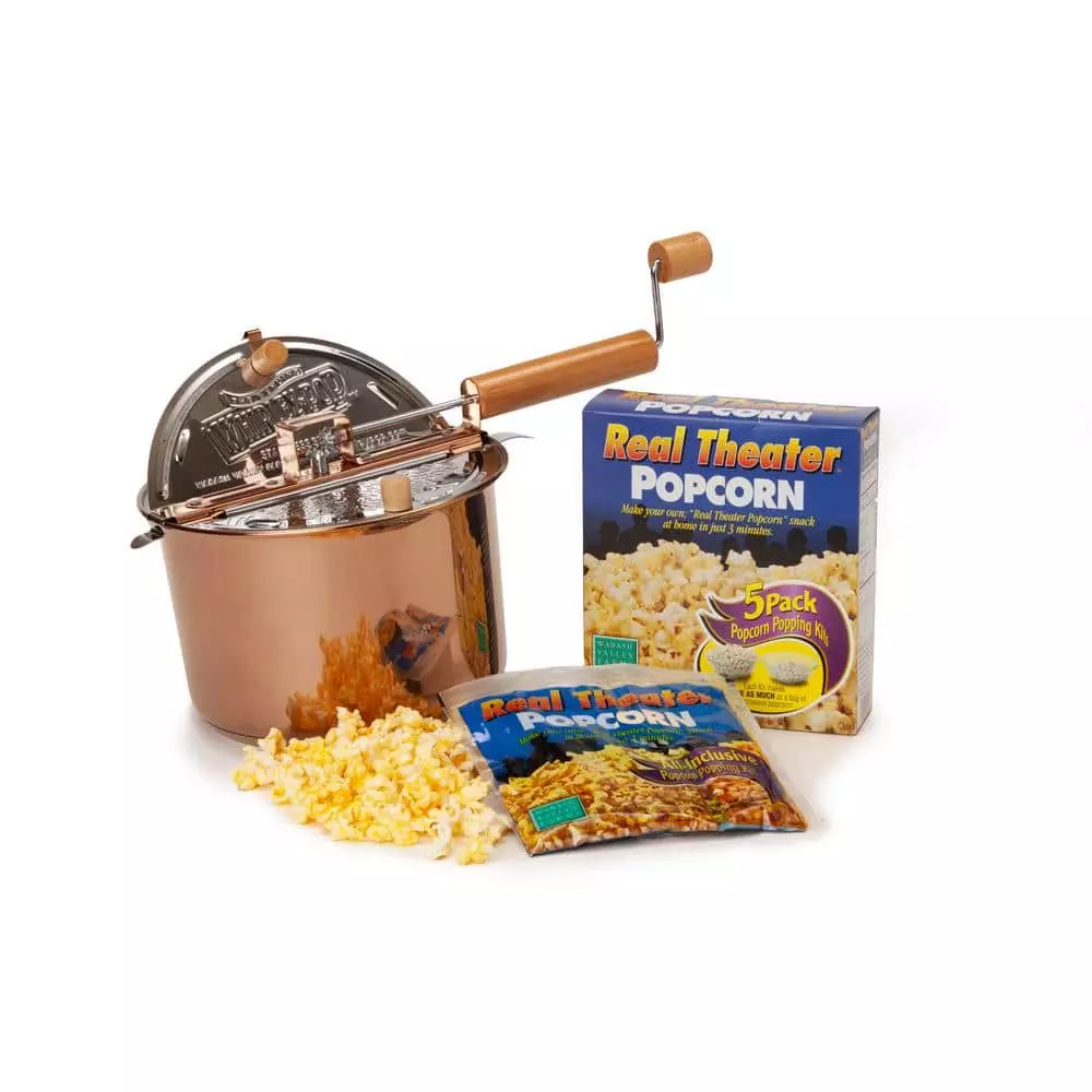 6 qt. Copper Plated Stainless Steel Stovetop Popcorn Popper with All-Inclusive 5-Pack by Whirley Pop 4 6 qt. Copper Plated Stainless Steel Stovetop Popcorn Popper with All-Inclusive 5-Pack by Whirley Pop - Image 2