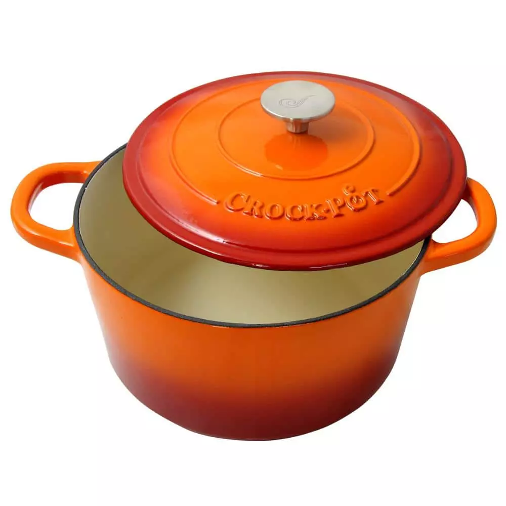 Artisan 5 qt. Round Cast Iron Nonstick Dutch Oven in Sunset Orange with Lid by Crock-Pot 4 Artisan 5 qt. Round Cast Iron Nonstick Dutch Oven in Sunset Orange with Lid by Crock-Pot - Image 2