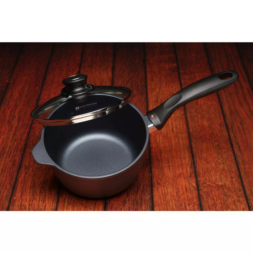 Classic Series 2.2 qt. Cast Aluminum Nonstick Sauce Pan in Gray with Glass Lid by Swiss Diamond 5 Classic Series 2.2 qt. Cast Aluminum Nonstick Sauce Pan in Gray with Glass Lid by Swiss Diamond - Image 3