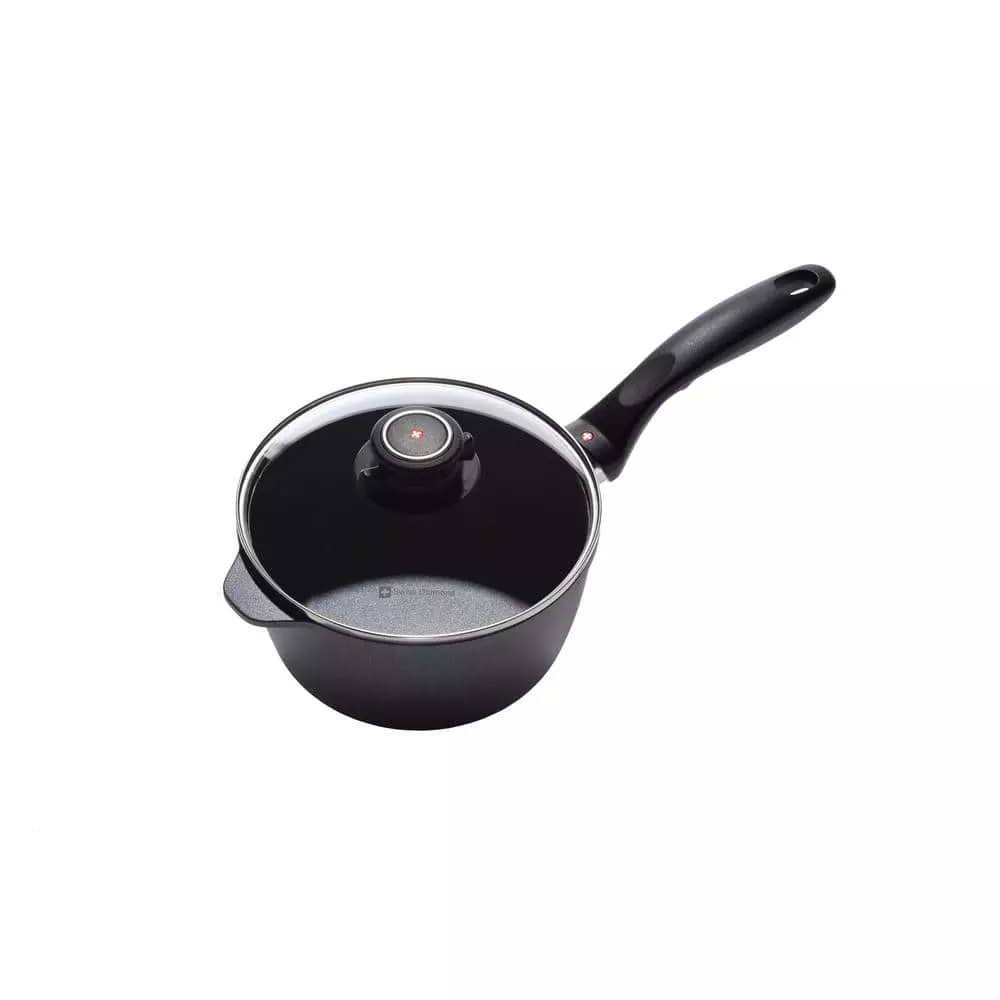 Classic Series 2.2 qt. Cast Aluminum Nonstick Sauce Pan in Gray with Glass Lid by Swiss Diamond 3 Classic Series 2.2 qt. Cast Aluminum Nonstick Sauce Pan in Gray with Glass Lid by Swiss Diamond