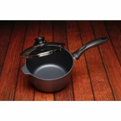 Classic Series 3.2 qt. Cast Aluminum Nonstick Sauce Pan in Gray with Glass Lid by Swiss Diamond -Cookware Sales Shop swiss diamond sauce pans 6720c 1f 1000