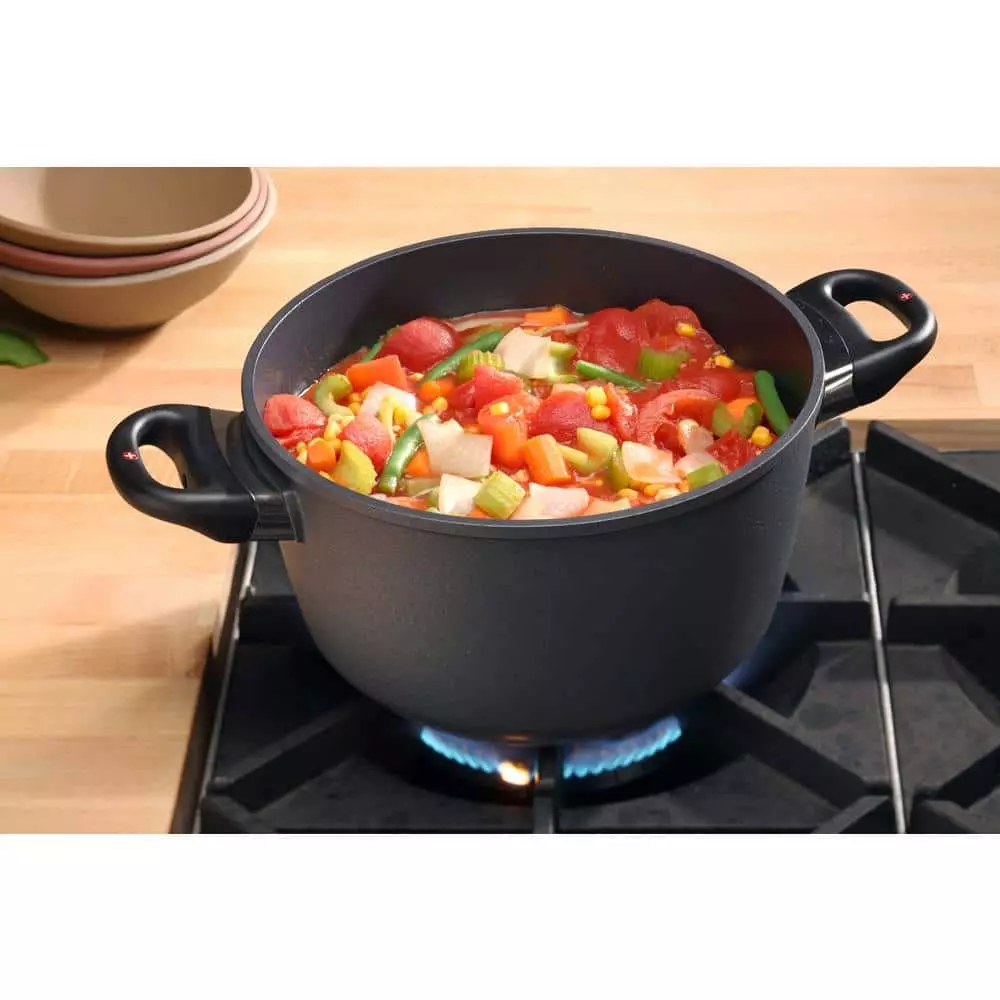 Classic Series 5.5 qt. Cast Aluminum Nonstick Soup Pot in Gray with Glass Lid by Swiss Diamond 4 Classic Series 5.5 qt. Cast Aluminum Nonstick Soup Pot in Gray with Glass Lid by Swiss Diamond - Image 2