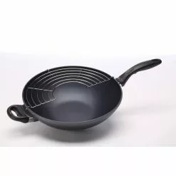 Nonstick 4.9 Qt. Wok with Lid and 11.8 in. Tempura Rack by Swiss Diamond -Cookware Sales Shop swiss diamond woks stir fry pans 61130c 4f 1000