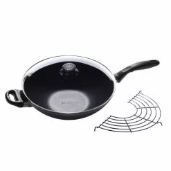 Nonstick 4.9 Qt. Wok with Lid and 11.8 in. Tempura Rack by Swiss Diamond