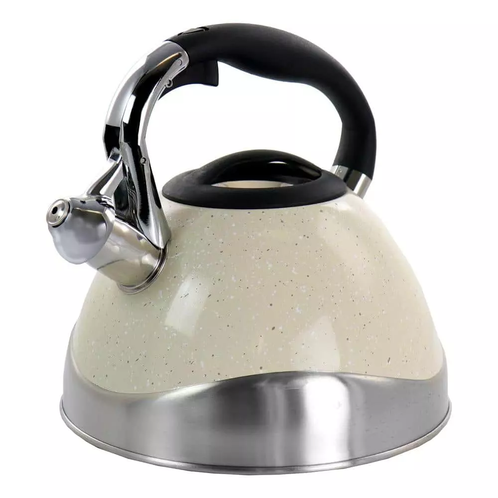 12-Cup Tan Stainless Steel Whistling Kettle by MegaChef 3 12-Cup Tan Stainless Steel Whistling Kettle by MegaChef