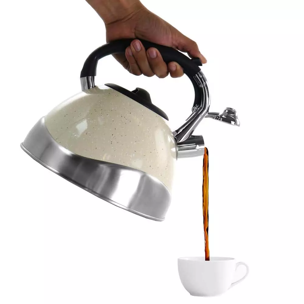 12-Cup Tan Stainless Steel Whistling Kettle by MegaChef 5 12-Cup Tan Stainless Steel Whistling Kettle by MegaChef - Image 3