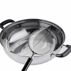 11 in./28 cm 4 qt. Stainless Steel Shabu Hot Pot with Divider and 3-Ladles by Tayama -Cookware Sales Shop tayama stock pots tg 28cr fa 1000