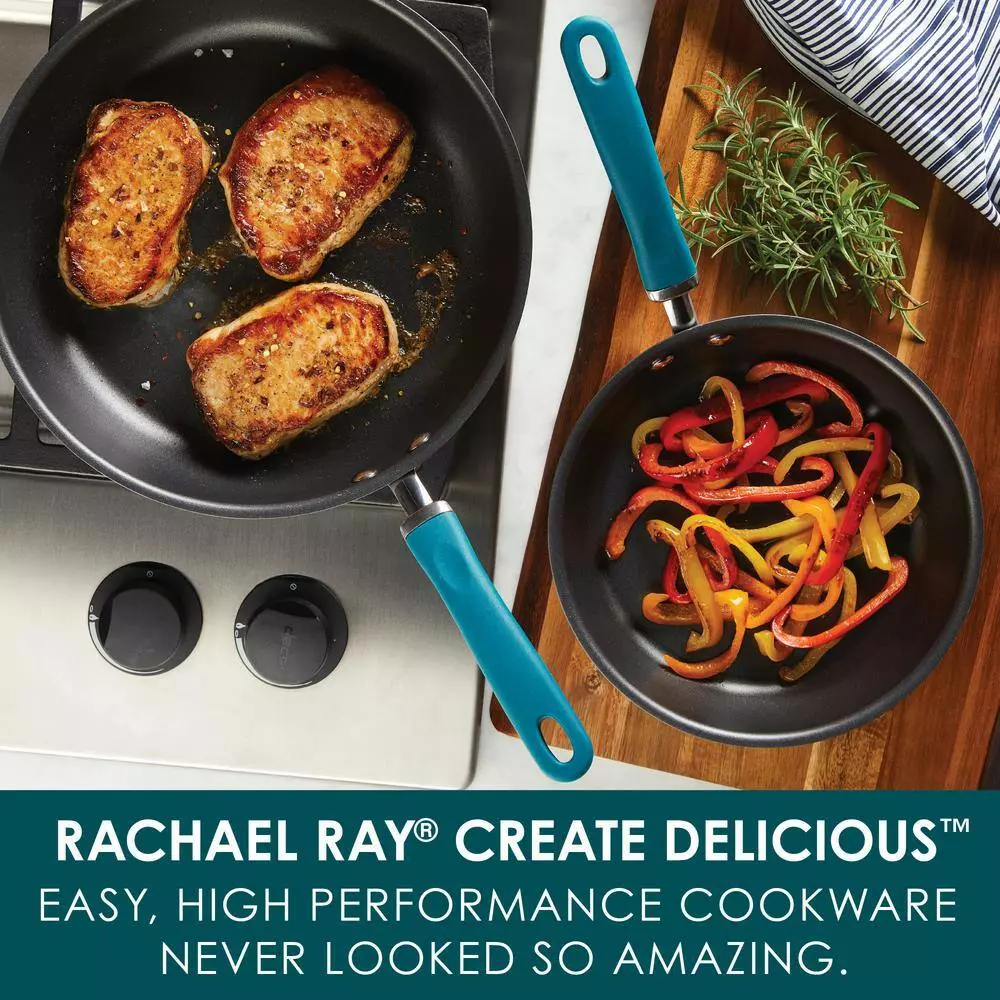 Create Delicious 2-Piece Hard-Anodized Aluminum Nonstick Skillet Set in Teal and Gray by Rachael Ray 6 Create Delicious 2-Piece Hard-Anodized Aluminum Nonstick Skillet Set in Teal and Gray by Rachael Ray - Image 4