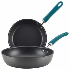 Create Delicious 2-Piece Hard-Anodized Aluminum Nonstick Skillet Set in Teal and Gray by Rachael Ray