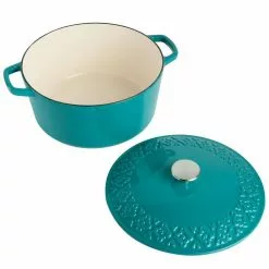 Savory Saffron 6 qt. Enameled Cast Iron Dutch Oven with Lid in Teal by Spice BY TIA MOWRY -Cookware Sales Shop teal dutch ovens 985118376m 44 1000