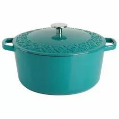 Savory Saffron 6 qt. Enameled Cast Iron Dutch Oven with Lid in Teal by Spice BY TIA MOWRY