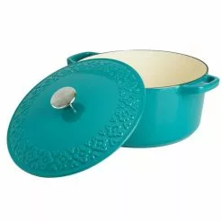 Savory Saffron 6 qt. Enameled Cast Iron Dutch Oven with Lid in Teal by Spice BY TIA MOWRY -Cookware Sales Shop teal dutch ovens 985118376m c3 1000