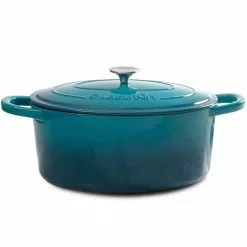 Artisan 7 qt. Oval Cast Iron Nonstick Dutch Oven in Teal Ombre with Lid by Crock-Pot