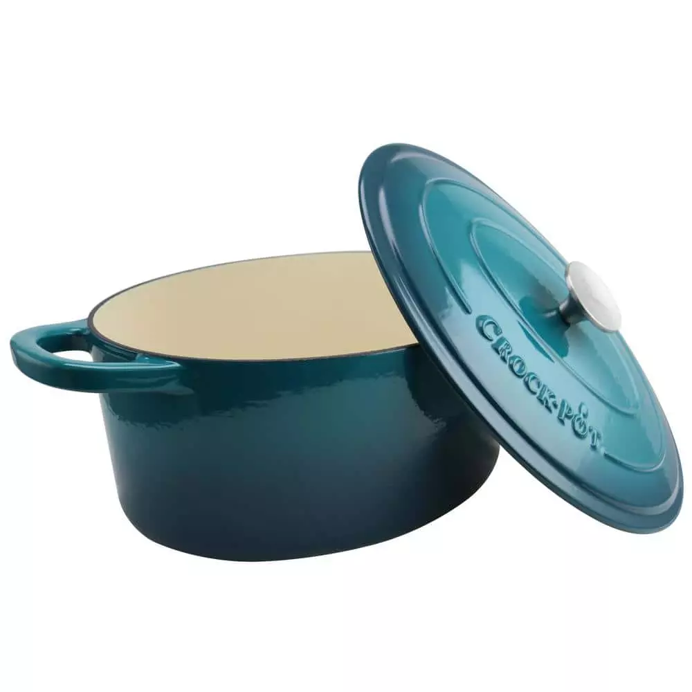 Artisan 7 qt. Oval Cast Iron Nonstick Dutch Oven in Teal Ombre with Lid by Crock-Pot 4 Artisan 7 qt. Oval Cast Iron Nonstick Dutch Oven in Teal Ombre with Lid by Crock-Pot - Image 2