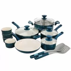 Savory Saffron 16-Piece Ceramic Nonstick Cookware Set in Teal by Spice BY TIA MOWRY