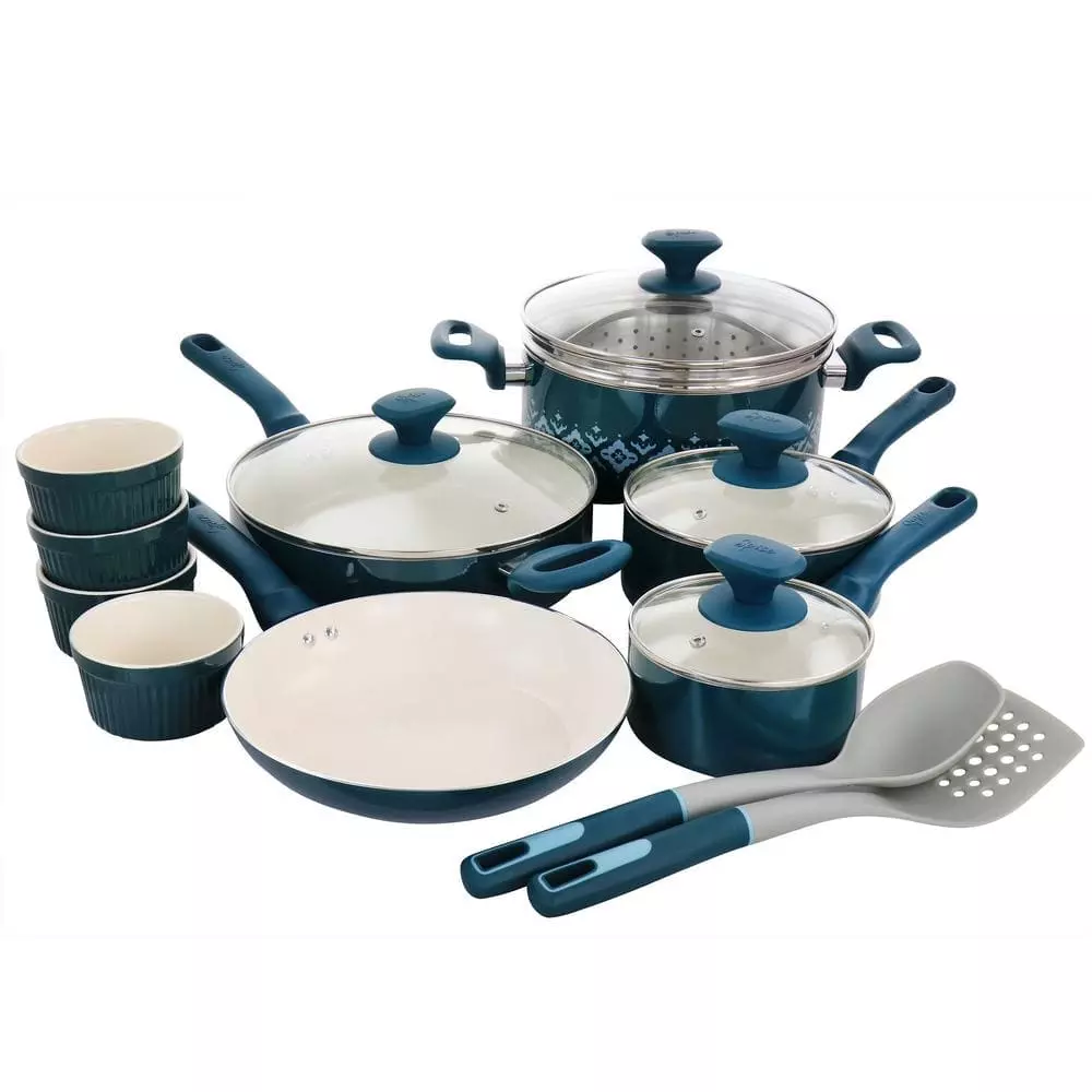 Savory Saffron 16-Piece Ceramic Nonstick Cookware Set in Teal by Spice BY TIA MOWRY 3 Savory Saffron 16-Piece Ceramic Nonstick Cookware Set in Teal by Spice BY TIA MOWRY