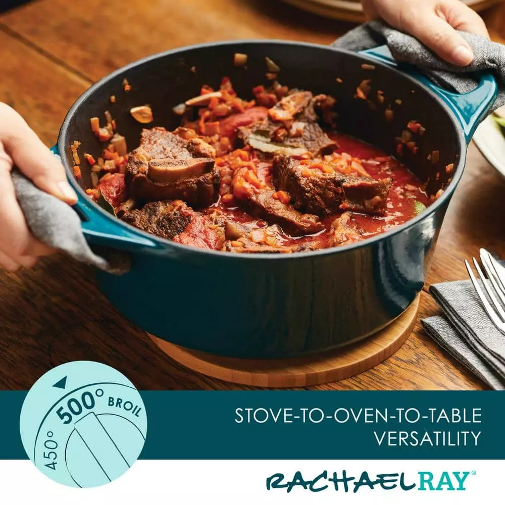 5 qt. Round Teal Enameled Cast Iron Dutch Oven with Lid by Rachael Ray 6 5 qt. Round Teal Enameled Cast Iron Dutch Oven with Lid by Rachael Ray - Image 4