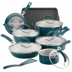 Create Delicious 13-Piece Aluminum Nonstick Cookware Set in Teal Shimmer by Rachael Ray