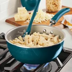 10 in. Aluminum Nonstick Skillet Create Delicious in Teal Shimmer with Glass Lid by Rachael Ray -Cookware Sales Shop teal shimmer rachael ray skillets 12160 31 1000