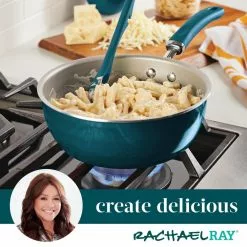 10 in. Aluminum Nonstick Skillet Create Delicious in Teal Shimmer with Glass Lid by Rachael Ray -Cookware Sales Shop teal shimmer rachael ray skillets 12160 4f 1000