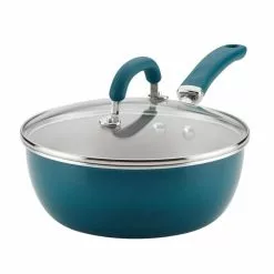 10 in. Aluminum Nonstick Skillet Create Delicious in Teal Shimmer with Glass Lid by Rachael Ray