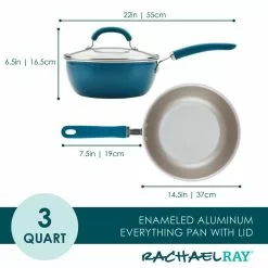 10 in. Aluminum Nonstick Skillet Create Delicious in Teal Shimmer with Glass Lid by Rachael Ray -Cookware Sales Shop teal shimmer rachael ray skillets 12160 c3 1000