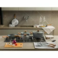 Stone & Wood 1 qt. Aluminum Nonstick Sauce Pan in Granite by Tognana -Cookware Sales Shop tognana sauce pans v775812mgrw 31 1000