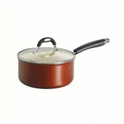 Style Ceramica 3 qt. Aluminum Ceramic Nonstick Sauce Pan in Copper with Glass Lid by Tramontina