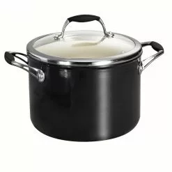 Gourmet Ceramica Deluxe 6 qt. Aluminum Ceramic Nonstick Stock Pot in Metallic Black with Glass Lid by Tramontina