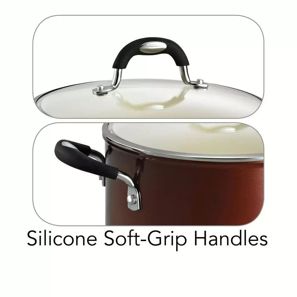 Style Ceramica 6 qt. Aluminum Ceramic Nonstick Stock Pot in Copper with Glass Lid by Tramontina 6 Style Ceramica 6 qt. Aluminum Ceramic Nonstick Stock Pot in Copper with Glass Lid by Tramontina - Image 4