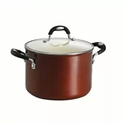 Style Ceramica 6 qt. Aluminum Ceramic Nonstick Stock Pot in Copper with Glass Lid by Tramontina