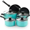Nonstick 10- Piece Aluminum Cookware Set, Turquoise by Cook N Home
