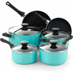 Nonstick 10- Piece Aluminum Cookware Set, Turquoise by Cook N Home