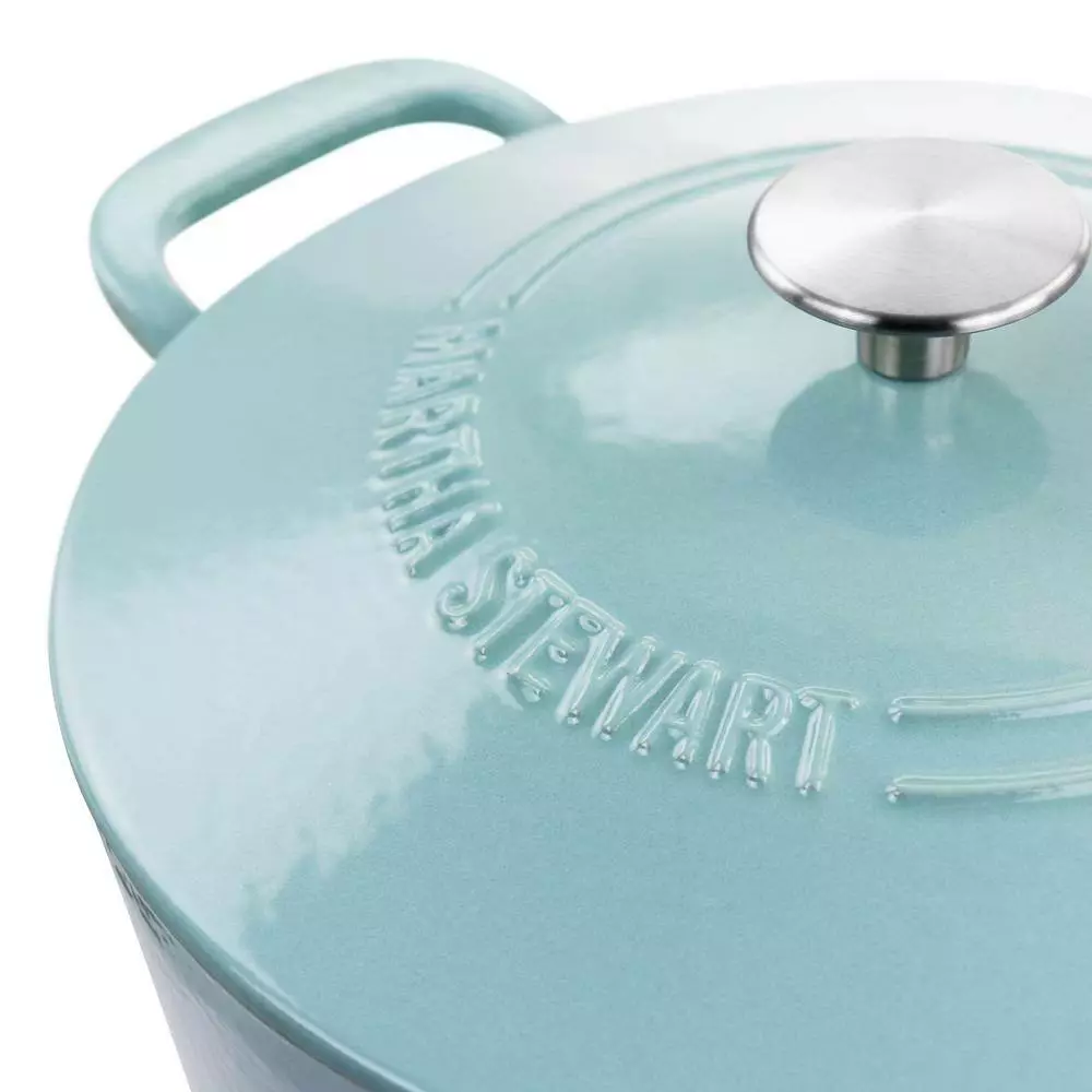 7 qt. Round Turquoise Enameled Cast Iron Dutch Oven with Lid by MARTHA STEWART 7 7 qt. Round Turquoise Enameled Cast Iron Dutch Oven with Lid by MARTHA STEWART - Image 5