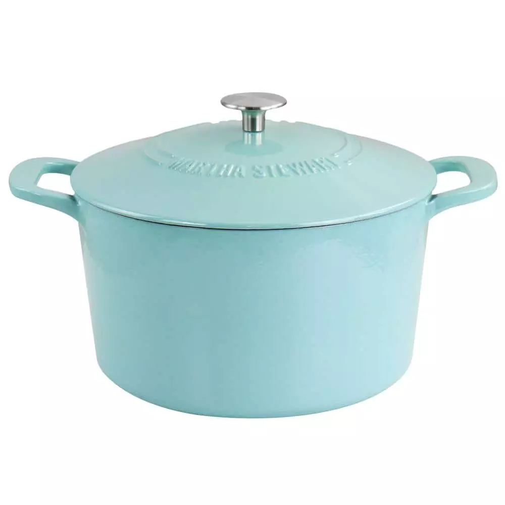 7 qt. Round Turquoise Enameled Cast Iron Dutch Oven with Lid by MARTHA STEWART 3 7 qt. Round Turquoise Enameled Cast Iron Dutch Oven with Lid by MARTHA STEWART