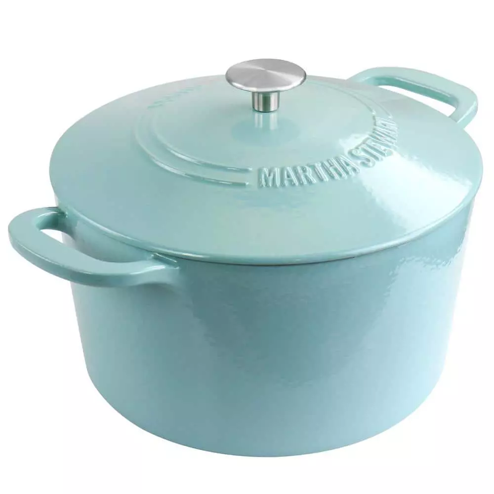 7 qt. Round Turquoise Enameled Cast Iron Dutch Oven with Lid by MARTHA STEWART 4 7 qt. Round Turquoise Enameled Cast Iron Dutch Oven with Lid by MARTHA STEWART - Image 2