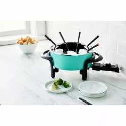 3 qt. Turquoise Ceramic Non-Stick Multi-Use Fondue Pot Set with 8-Fondue Forks by GreenLife -Cookware Sales Shop turquoise greenlife fondue pots cc005117 001 31 1000