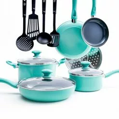 Diamond 13-Piece Aluminum Ceramic Nonstick Cookware Set in Turquoise by GreenLife
