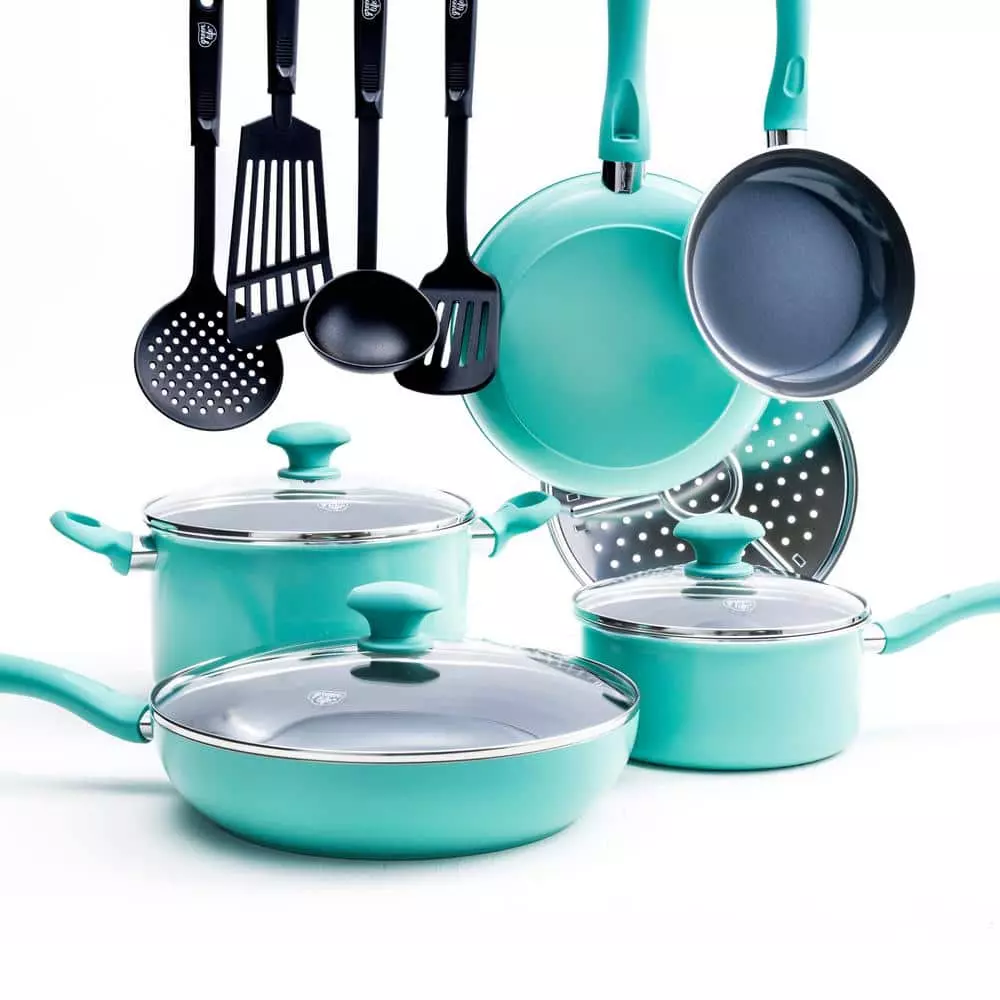 Diamond 13-Piece Aluminum Ceramic Nonstick Cookware Set in Turquoise by GreenLife 3 Diamond 13-Piece Aluminum Ceramic Nonstick Cookware Set in Turquoise by GreenLife