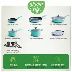 Diamond 13-Piece Aluminum Ceramic Nonstick Cookware Set in Turquoise by GreenLife 20 Diamond 13-Piece Aluminum Ceramic Nonstick Cookware Set in Turquoise by GreenLife -Cookware Sales Shop turquoise greenlife pot pan sets cc002349 001 76 1000