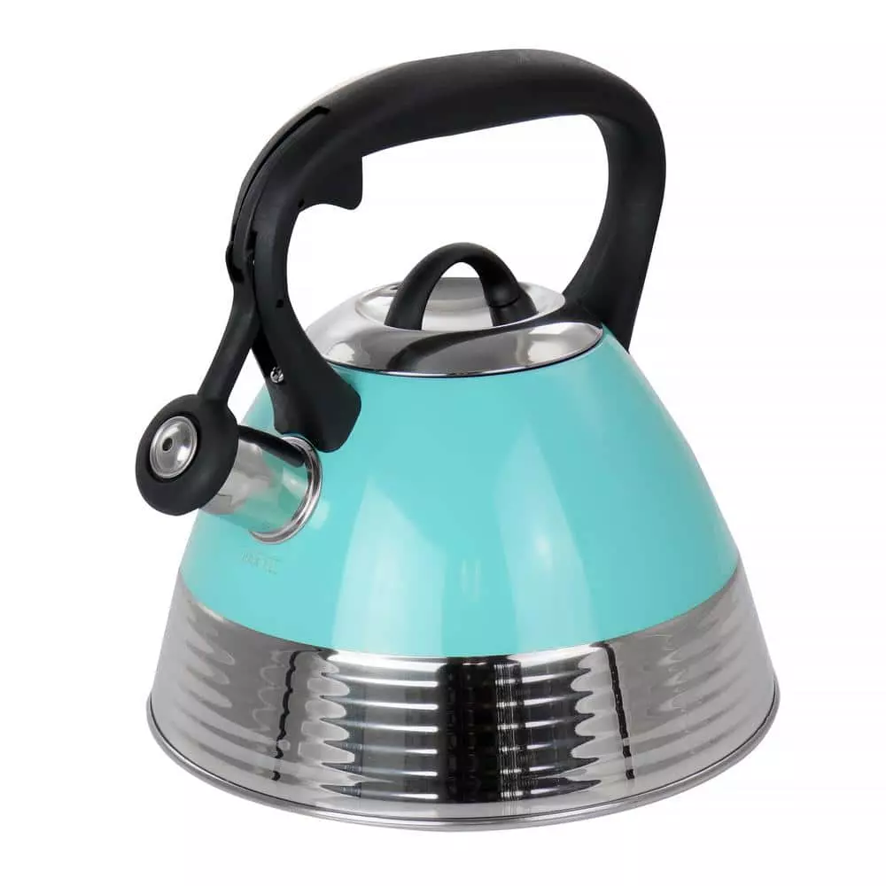 10-Cup Stainless Steel Whistling Tea Kettle in Turquoise by Mr. Coffee 3 10-Cup Stainless Steel Whistling Tea Kettle in Turquoise by Mr. Coffee