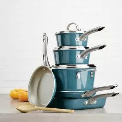 Ayesha Home Collection Porcelain Enamel Nonstick Cookware Set, 10-Piece, Twilight Teal by Ayesha Curry 17 Ayesha Home Collection Porcelain Enamel Nonstick Cookware Set, 10-Piece, Twilight Teal by Ayesha Curry -Cookware Sales Shop twilight teal ayesha curry pot pan sets 10775 44 1000