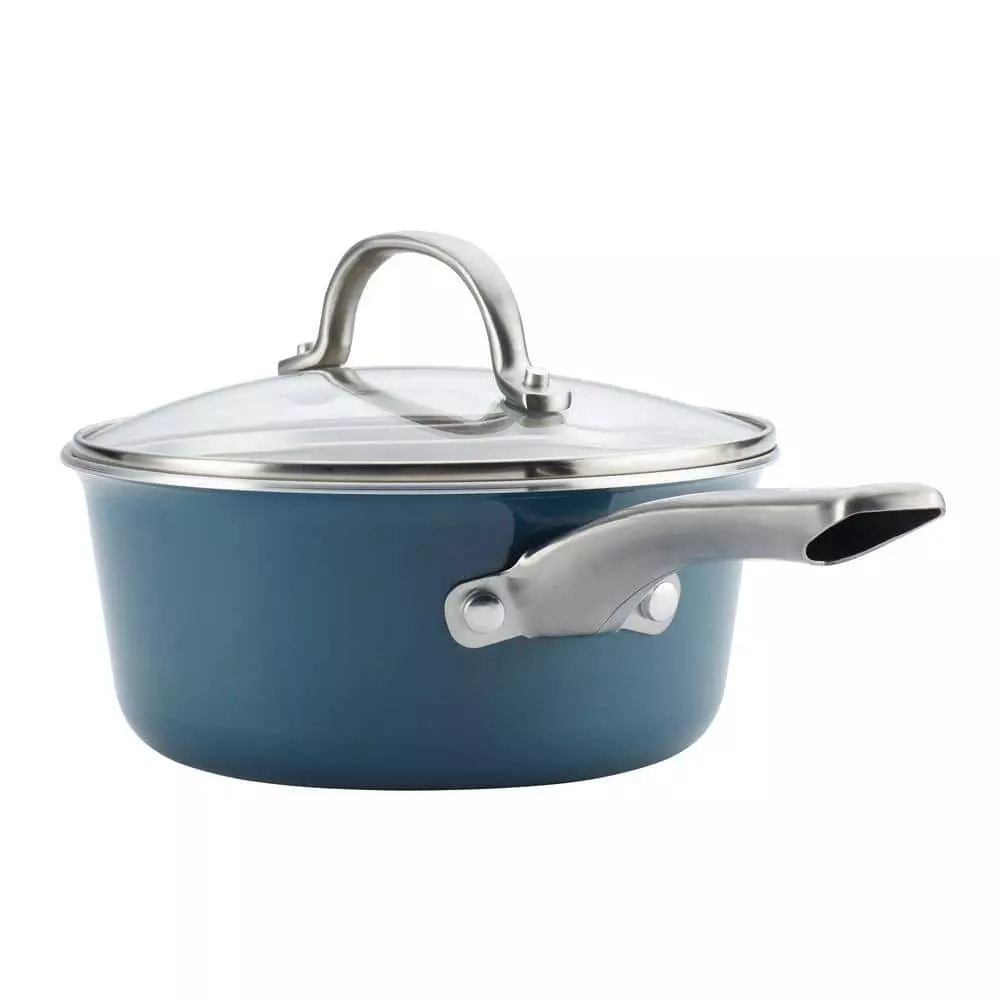 Ayesha Home Collection Porcelain Enamel Nonstick Cookware Set, 10-Piece, Twilight Teal by Ayesha Curry 5 Ayesha Home Collection Porcelain Enamel Nonstick Cookware Set, 10-Piece, Twilight Teal by Ayesha Curry - Image 3